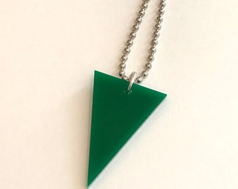 Triangle Necklace in Green Lasercut Acrylic Plastic, Triangular Shape, Geometric Jewelry, Triangle Jewelry