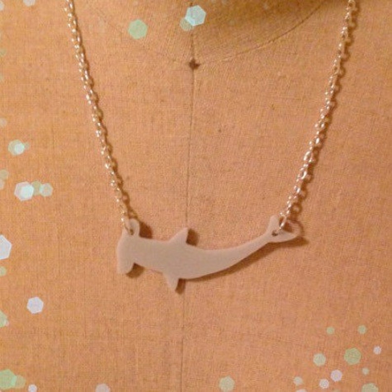 Hammerhead Shark Necklace, Ocean Animal Necklace Grey Acrylic, Gift for Friend image 1