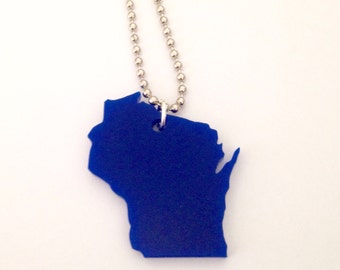 Blue Wisconsin Necklace - Lasercut Acrylic State Jewelry