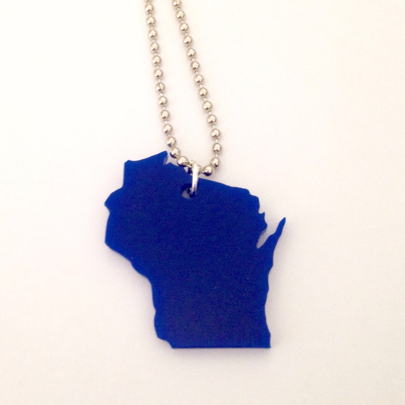 Blue Wisconsin Necklace Lasercut Acrylic State Jewelry image 1