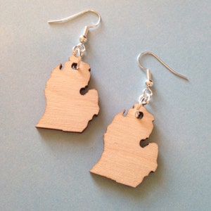 Lasercut Wood Michigan Earrings, State Shape Jewelry, Wooden Earrings, Gift for Her