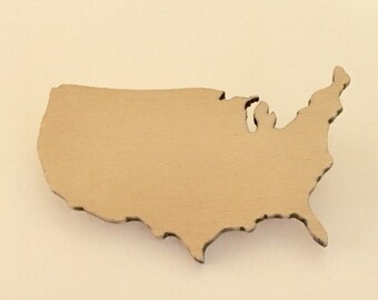 United States Shape Brooch, Patriotic Jewelry, Fourth of July, Pin Made from Lasercut Birch Wood, America Pin, American Style