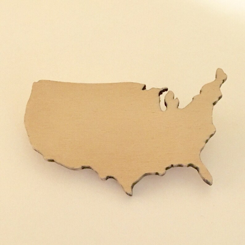 United States Shape Brooch, Patriotic Jewelry, Fourth of July, Pin Made from Lasercut Birch Wood, America Pin, American Style image 1