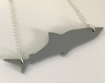 Shark Necklace, Animal Shape Necklace in Grey Acrylic, Shark Shape Jewelry, Statement Necklace