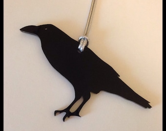Raven Bird Christmas Holiday Ornament, Black Acrylic, Tree Ornament, Home Decor, Crow Shape, Stocking Stuffer