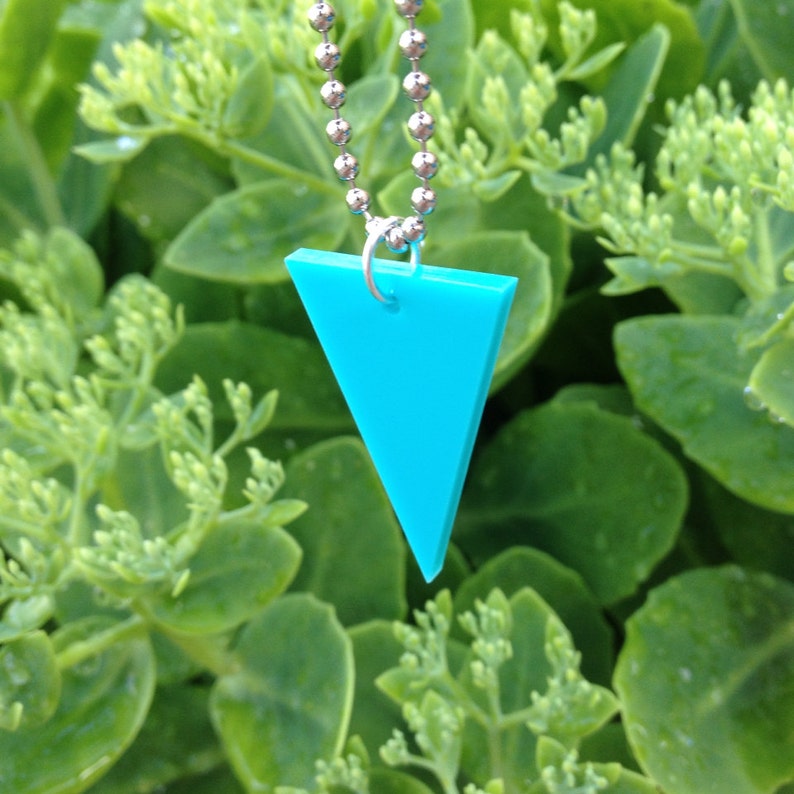 Triangle Shape Necklace in Turquoise Blue Lasercut Acrylic Geometric Triangular Jewelry image 2