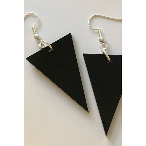 Geometric Triangle Earrings Black Acrylic Plastic Triangular