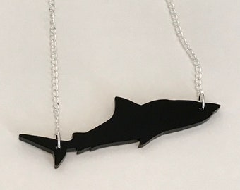 Shark Statement Necklace, Black Acrylic Shark Shape, Animal Shape Jewelry, Ocean Animal