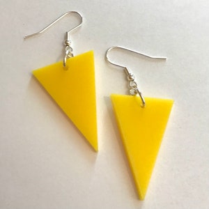 Yellow Triangle Earrings, Acrylic Plastic Geometric Earrings, Bright Yellow Jewelry, Triangular Earrings