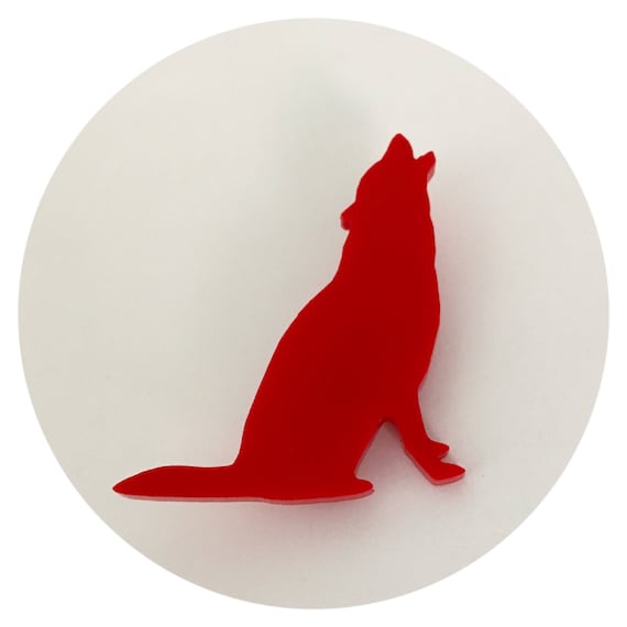 Wolf Brooch Animal Brooch Wolf Shape Howling Wolf Pin in Red Acrylic Animal Shape Pin