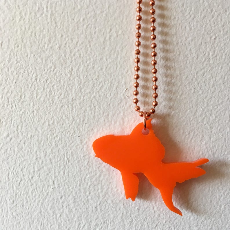 Goldfish Necklace on Copper Chain in Orange, Fish Necklace, Animal Shape Jewelry image 1