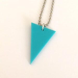 Triangle Shape Necklace in Turquoise Blue Lasercut Acrylic Geometric Triangular Jewelry image 3