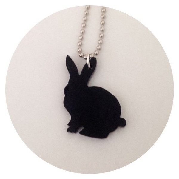 Bunny Rabbit Necklace, Animal Necklace, Black Lasercut Acrylic