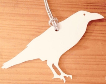 Bird Shaped Holiday Ornament, White Raven Ornament for Christmas Tree, Acrylic Bird Shape