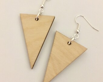 Wooden Triangle Earrings, Geometric Shape Jewelry, Lasercut Wood, Triangular, Wooden Jewelry