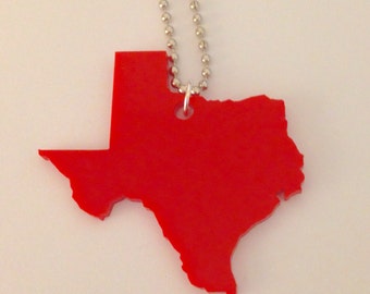 Texas Necklace - Large Size in Cherry Red Lasercut Acrylic Plastic - State Necklace - TX Jewelry