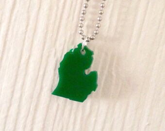 Small Michigan Green Necklace, State Jewelry, State Pride, Lasercut Necklace