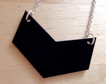 Chevron Necklace in Black Acrylic Plastic - Lasercut Necklace - Geometric Jewelry