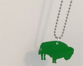 Small Bison Shape Necklace Buffalo Necklace, See Thru Dark Green, Southwestern Style, Animal Shape Jewelry