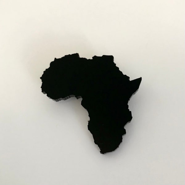 Épingle forme d'Afrique, Broche en acrylique noir, Broche Afrique