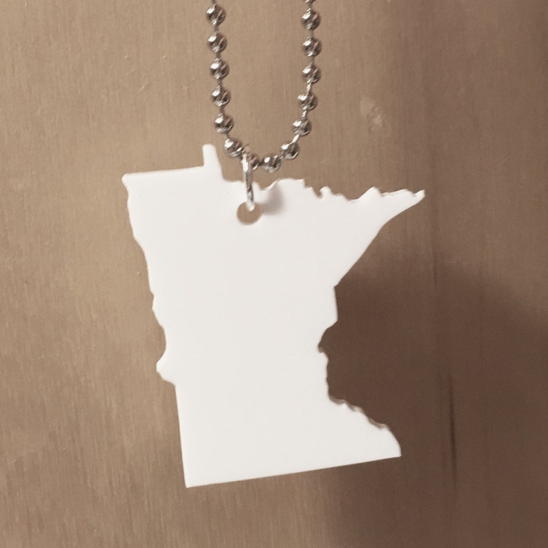 Minnesota Shape Necklace, Large Size, White Laser Cut Acrylic, State Jewelry image 1
