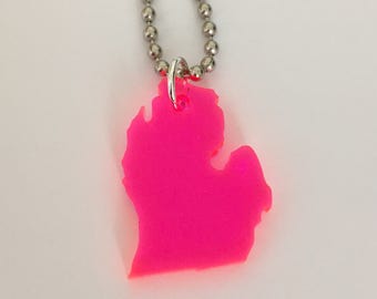 Michigan Necklace Neon Pink Small Size Acrylic Jewelry