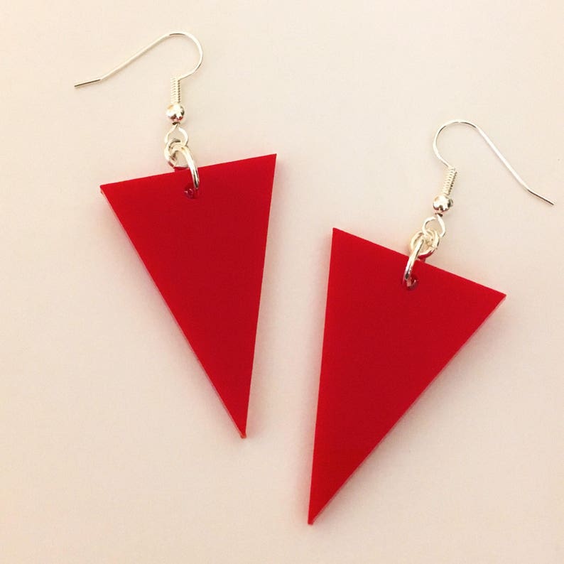 Geometric Earrings, Red Acrylic Triangle Earrings, Dangle Earrings, Geometric Jewelry, Womens Gift image 2