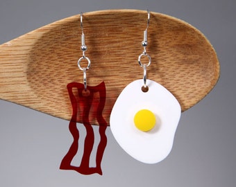 Bacon and Egg Earrings Made from Laser Cut Acrylic, Fake Food Jewelry