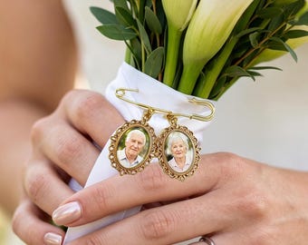 Kavajnål med 1–4 foton för brudgummen, personlig brudbukett-berlock, bröllopsminnesbrosch, boutonniere-berlock med foto, bröllopsminne
