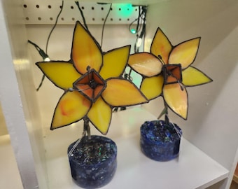 Stained Glass Flower in Resin Base