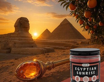 Egyptian Sunrise – świeca z mieszanką wosku sojowego o pojemności 9 uncji, odlewana ręcznie – bursztyn | piżmo | jaśmin
