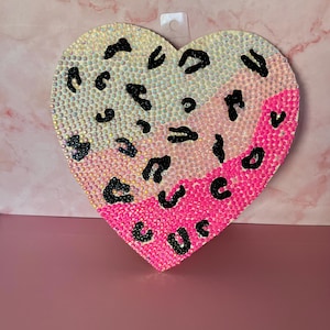 bedazzled rhinestone pink cheetah heart