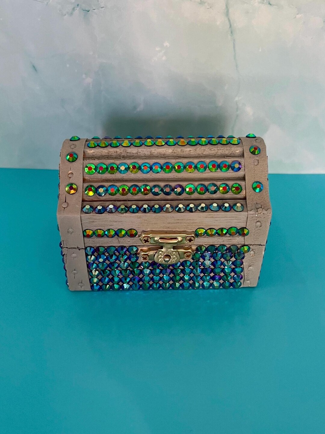 Rhinestone Bedazzled Blue Box - Etsy