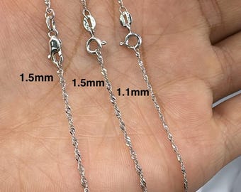 10k White Gold Singapore Chain Necklace (1.1mm-1.5mm)