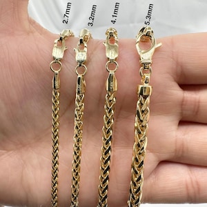 14k Gold Diamond Cut Wheat Chain Necklace (2.7mm-5.3mm Wide)