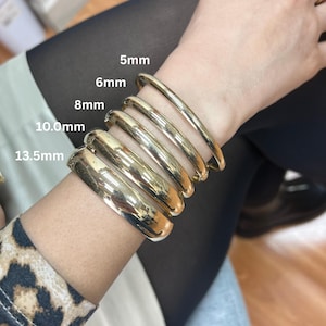 14k Gold Polished Bangle Bracelet, 7" or 8" Inch, 5mm TO 13.5mm Wide, Real 14k Gold Bracelet