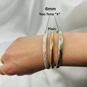 10K Gold Bangle Bracelet: Two-Tone Stackable X Pattern