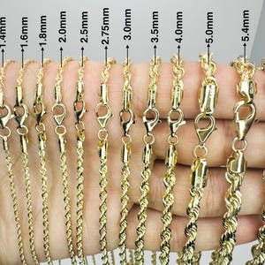 Solid 14k Gold Diamond Cut Rope Chain: 1.4mm-7.0mm Wide