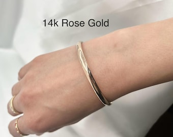 14kt Rose Gold Polished Plain Bangle Bracelet, 5mm Thick, Real 14k Gold, Women