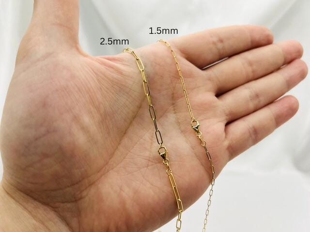 Solid 18k Gold Paperclip Chain Necklace: 1.5mm-2.5mm Wide