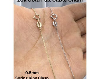 10k Solid Gold Flat Cable Chain Necklace - 0.5mm