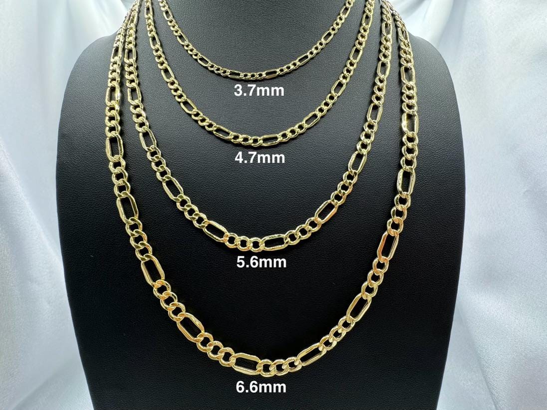 10Kゴールド フィガロチェーンネックレス：18～24インチ、ロブスター
