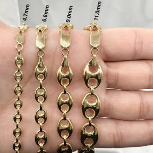 14K Gold Puffed Mariner Link Chain Necklace, 4.7mm to 11.0mm Thick, 18" 20" 22" 24" Inch, REAL 14k Gold Chain, Mariner Chain Necklace, Women