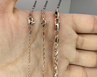 14k Solid Rose Gold Diamond Cut Rope Chain: 1.6mm-4.0mm Wide