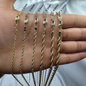 10k Gold Rope Chain Necklace: Diamond Cut, 1.5-4.5mm Wide