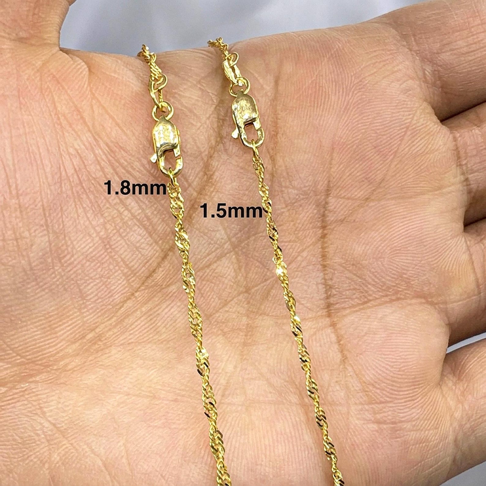 10k Solid Gold Singapore Chain Necklace: 1.5mm or 1.8mm Wide, Lobster ...