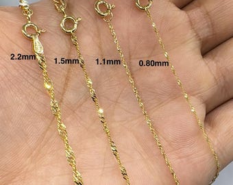 10k Solid Gold Singapore Chain: 0.8mm-2.2mm Wide