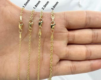 Cadena de cable de oro de 14k con corte de diamante: 1,5 mm-3,0 mm de ancho