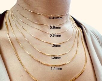 14k Solid Gold Box Chain Necklace: Delicate Fine Jewelry