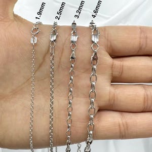 14k White Gold Rolo Chain Necklace: Real Gold (1.9mm-4.6mm Wide)